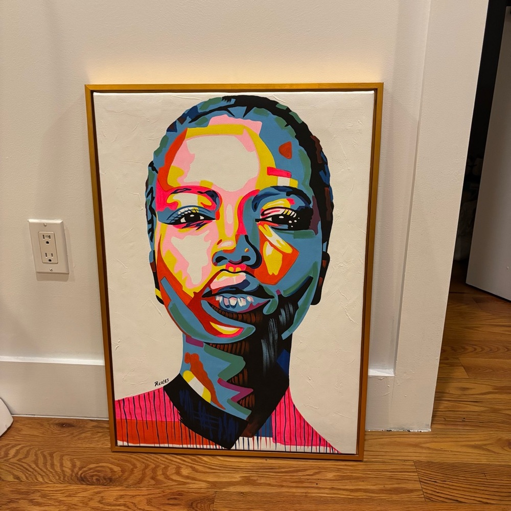 Large Contemporary Portrait Painting, Custom Framebridge Frame, Ready to Hang